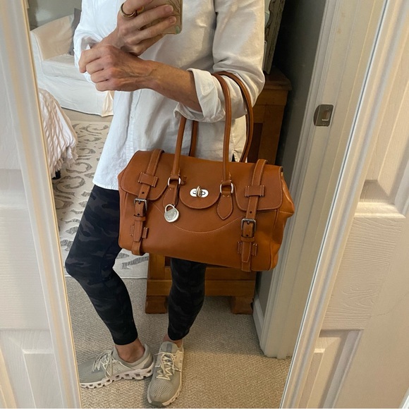 Ralph Lauren Leather Ricky Satchel Doctors Bag Brown Silver Turn Lock - Picture 14 of 14